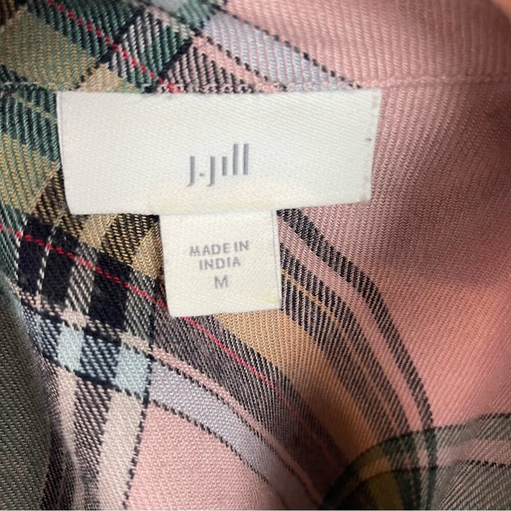 J Jill Pink Gray Plaid Long Sleeve Button Down Shirt Medium - Picture 6 of 9